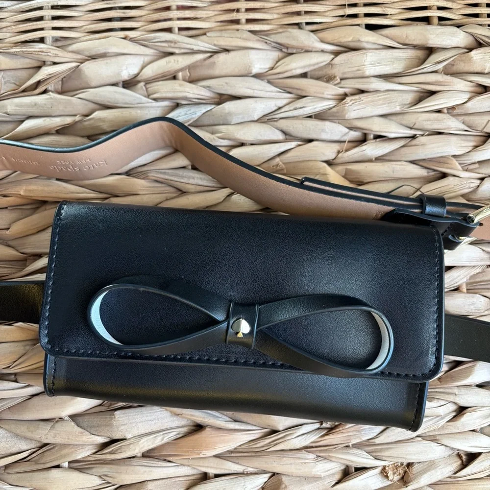 Kate Spade / NEW Black Leather Bow Belt Bag Waist Pack Fanny Pack (S/M)